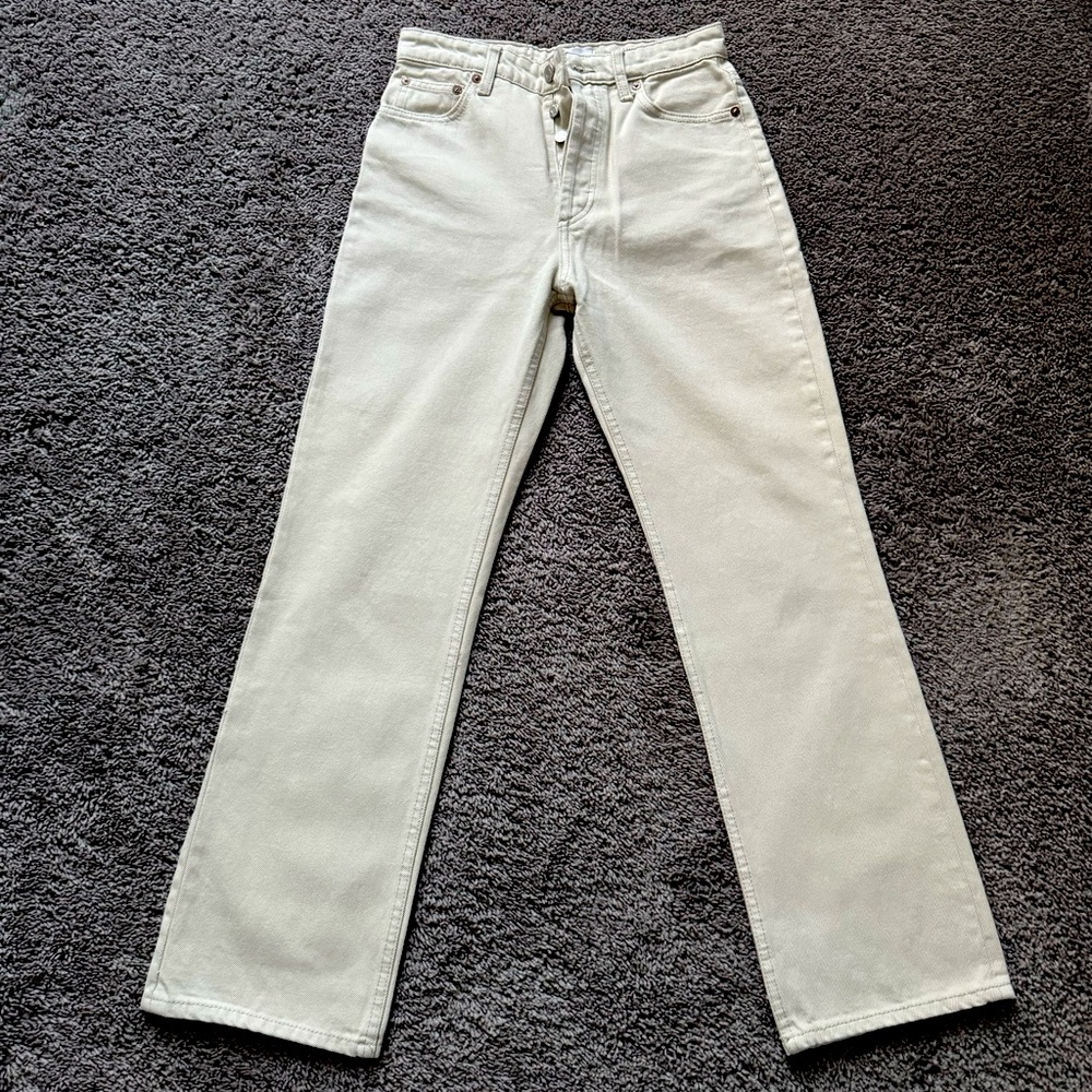 Zara High Rise Straight Leg Jeans - Ecru 8197/060